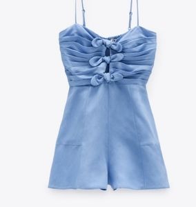 Zara sky blue bow trim linen blend Jumpsuit Romper